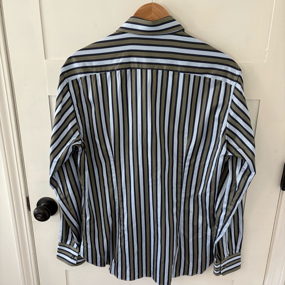 Salvatore Ferragamo Cotton Italian Striped Dress Shirt. Size Large. - Picture 3 of 9